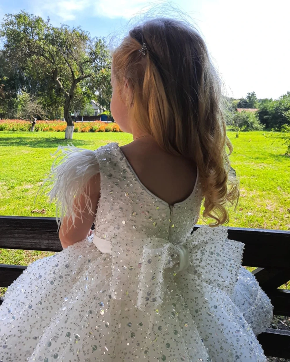 Flower Girl Dresses Tulle Sequined Bows Girl Dress 3-9 Years First Communion Ball Gown Wedding Party Bridesmaid