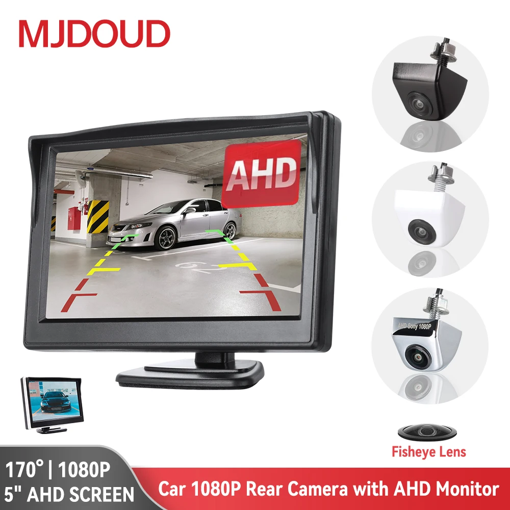 

MJDOUD Car Rear View Camera with AHD Monitor for Video Auto Parking 5"Screen Vehicle HD Reversing Camera Starlight Night Vision