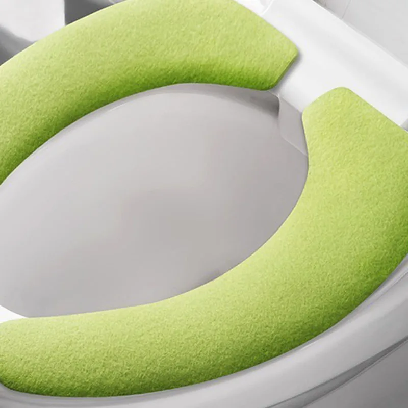 Universal Toilet Seat Cover Soft WC Paste Toilet Sticky Seat Pad Washable Bathroom Warmer Seat Lid Cover Pad Cushion Solid Color 4
