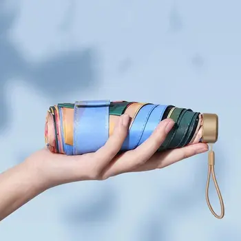 Mini Ombrello Parasole con Protezione UV, Portatile e Leggero, Pieghevole in 6 Sezioni, Creativo e Multifunzione, Ombrello da Pioggia da Viaggio