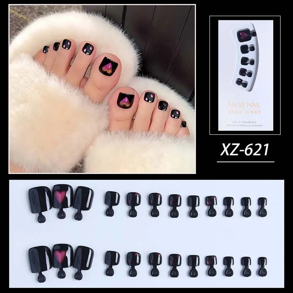 Diamond Rhinestone Fake Toenails Shiny French Style Plastic Nail Art Tips Star Manicure Nail Salon