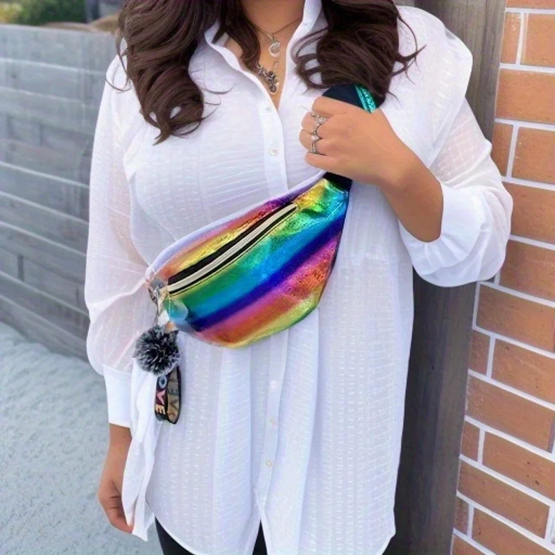 홀로그램 레이저 패니 팩 스팽글 인쇄 허리 가방, 여성용 어깨 벨트 가방, 반짝이는 휴대폰 파우치 가방