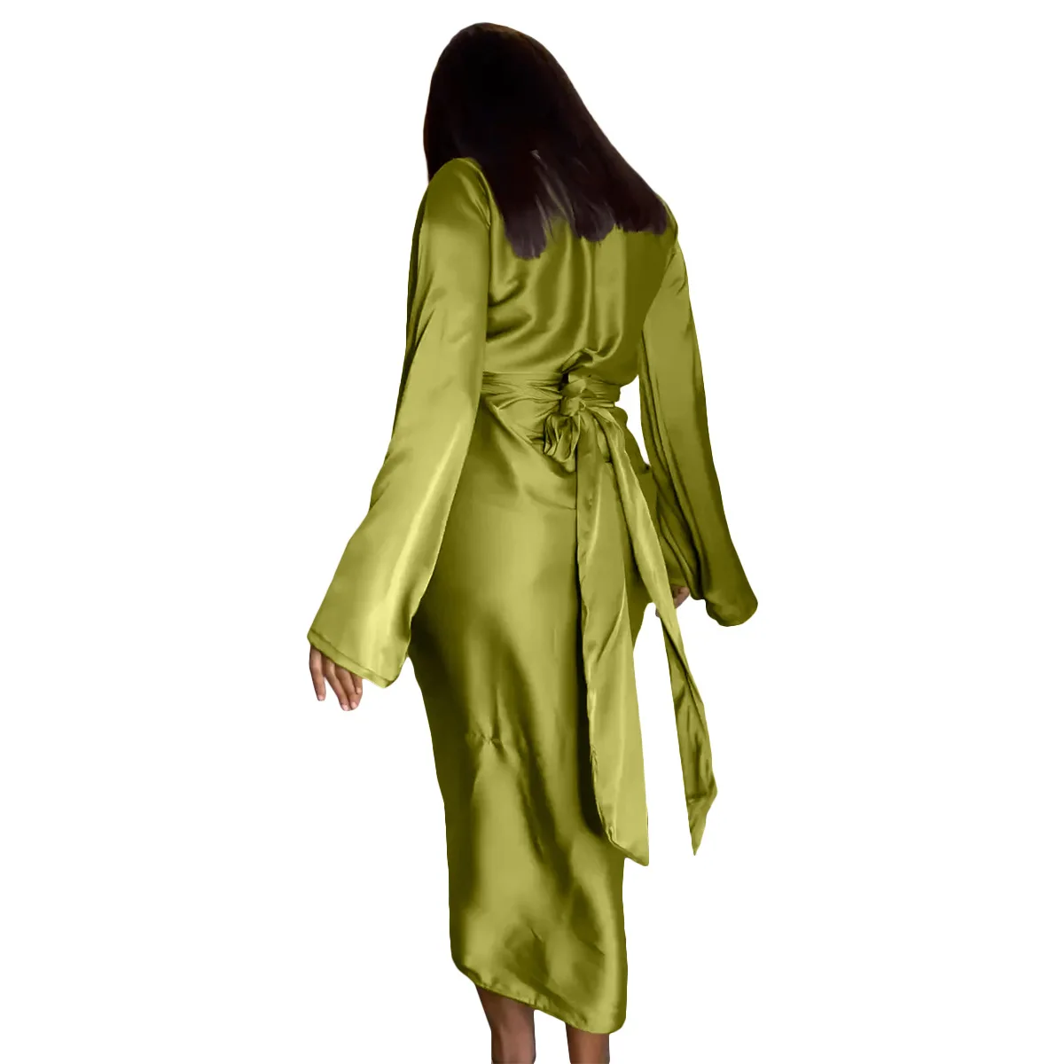 Satin Women 2 Piece Set Elegant Solid Long Sleeve Top Pleated Lace Up Maxi Skirts Matching Set 2023 Fall Winter Vintage Vestidos