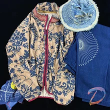 

Winter New Chinese styleWool Coat Vintage Blue Dyed Cashew Pattern Lamb Velvet Coat Oversize Men' Women's Jacket Couples