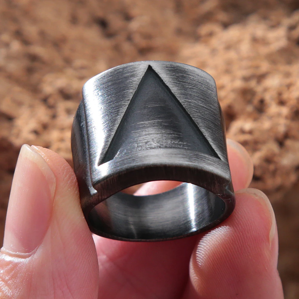 Stainless Steel Ring Fashion Vintage Triangle for Men Women 316L Simple Valknut Biker Amulet Jewelry Gifts