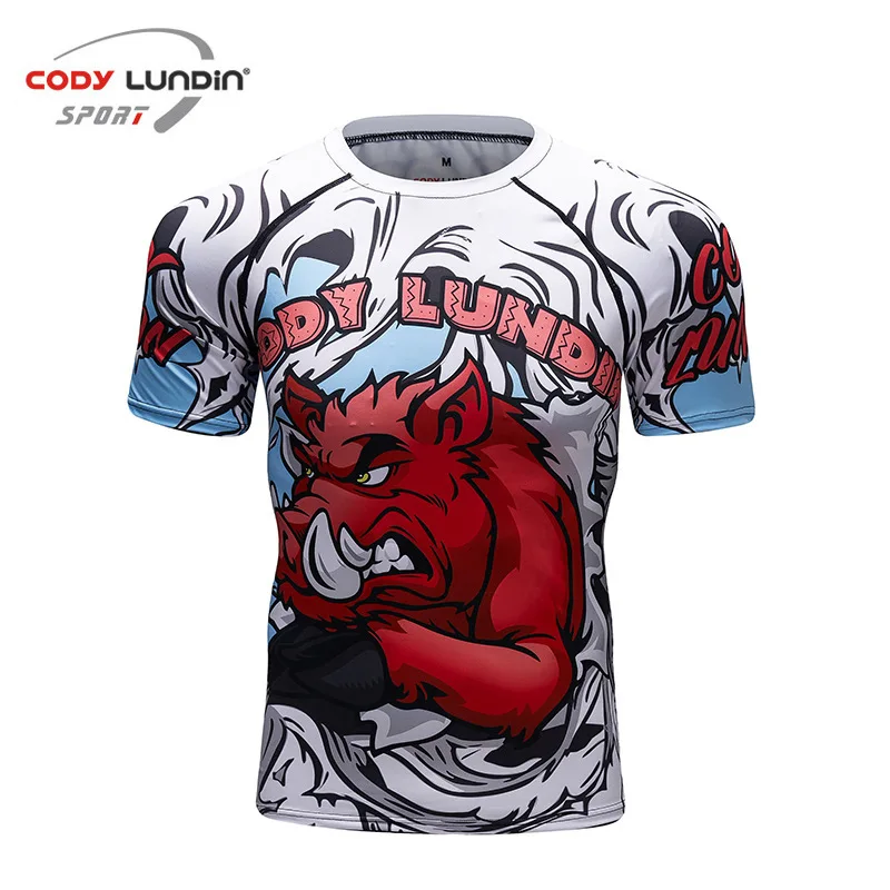 Men Rashguard MMA T-shirt Jiu Jitsu Bjj Kickboxing Compression Boxing Tees