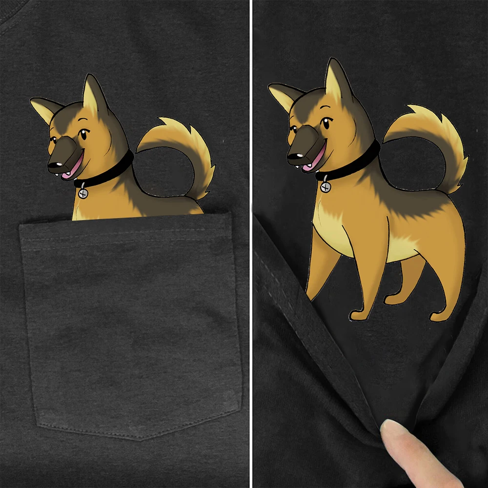 

CLOOCL 100% Cotton T-shirts Cartoon German Shepherd Pocket Tees Black Summer Short Sleeve Hip Hop Tops Graphic Tee Woman Tshirts