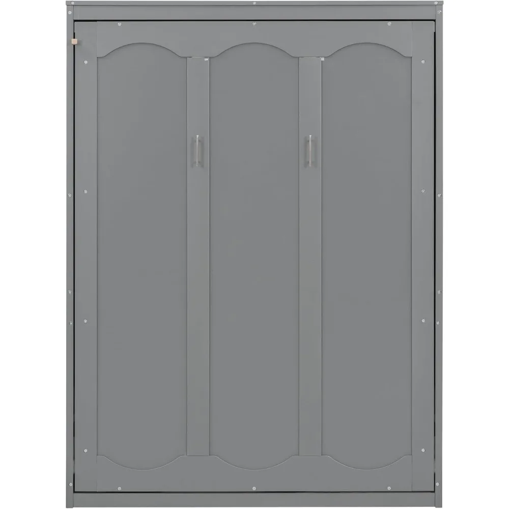 Full Size Murphy Bed Wall Bed Cabinet with Storage Shelves, Space-Saving for Multipurpose Guest Room or Home Office, Gray 5