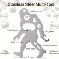1pc Stainless Steel Monkey & Sasquatch Survival Tool Card Keychain - Durable, Multifunctional, Rust-Resistant - Perfect for Outd 2