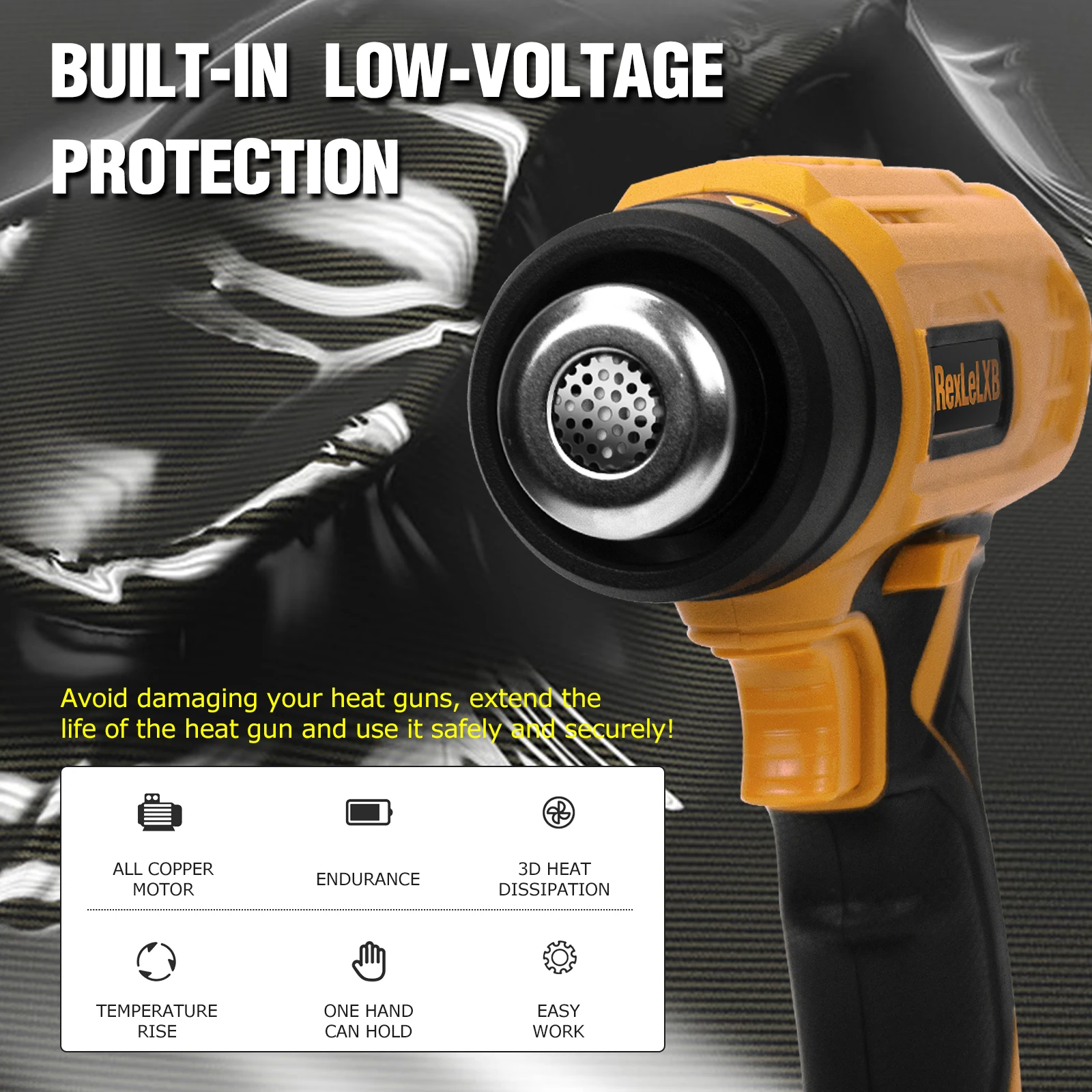 400W Cordless Heat Gun Handheld Electric Hot Air Gun Heat Shrink Wrapping Overload Protection for Dewalt 20V Battery(No Battery) 4