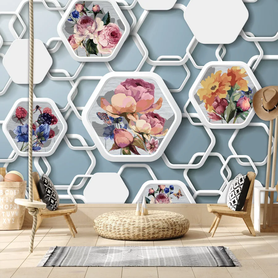 

Custom Self Adhesive Wallpaper Accept for Bedroom Walls Decoration Flower Geometry 3d Wallpaper Contact Wall Papers Home Decor