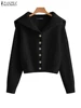 ZANZEA Vintage Sailor Collar Women Cardigans 2025 Spring Autumn Elegant Casual Chic Button Up Sweaters Korean Style Short Tops 5