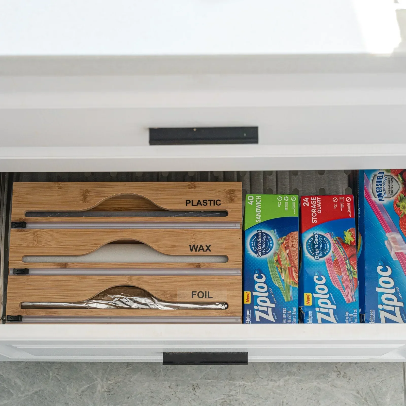1pc Cling Film Cutter Minimalist Wall Mounted Wooden Kitchenware Multi Compartment Multi Layer Dispenser kitchen Two Way Cutter
