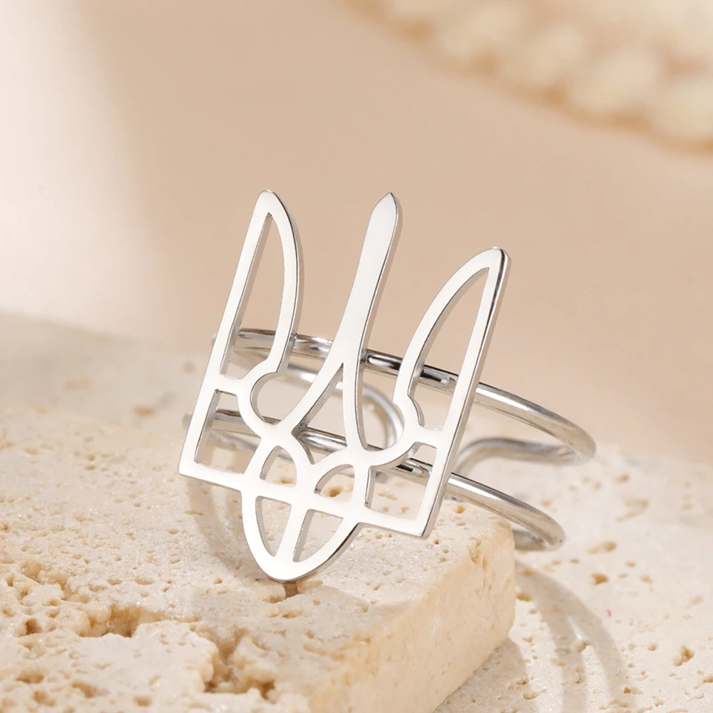 Dawapara Ukrainischer Dreizack Tryzub Symbol Unisex Ring Verstellbarer offener Fingerring Schutz Amulett Edelstahlschmuck – Detail 16