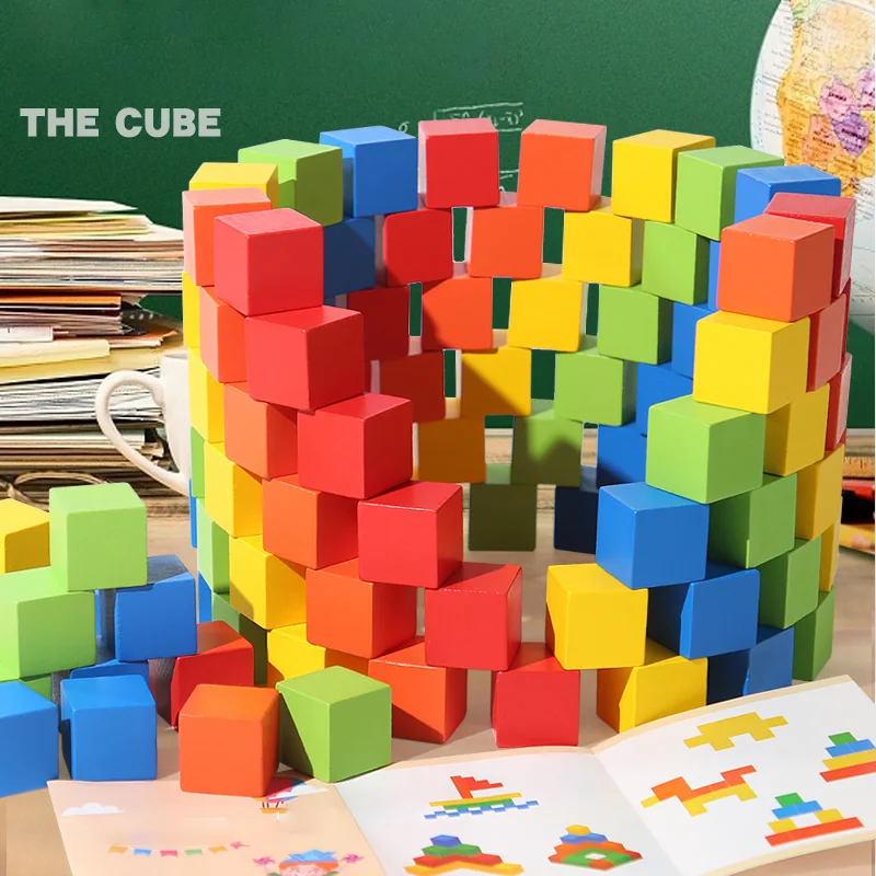Décennie s de construction colorés en bois pour enfant, cubes carrés à empiler, jouet d'apprentissage en forme de document pour bébé, 100 pièces