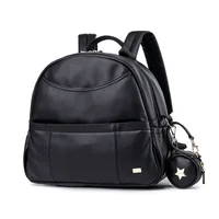 New Fashion PU Black Diaper Backpack for Baby Large Capacity Waterproof Pockets Diaper Bag for Mother Travel Stroller Bag 1