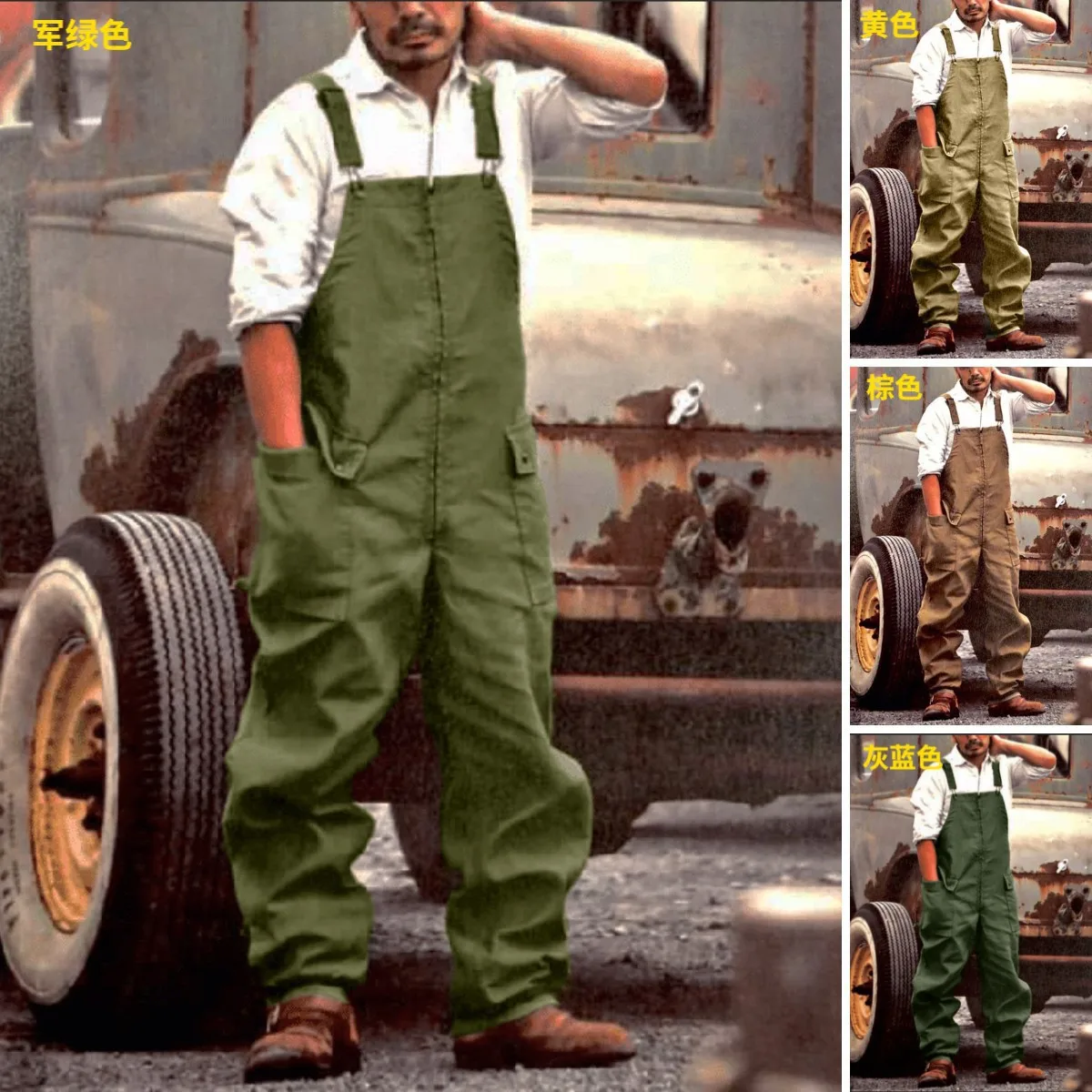 

Wear-resistant jumpsuits long pants works denim overalls for man