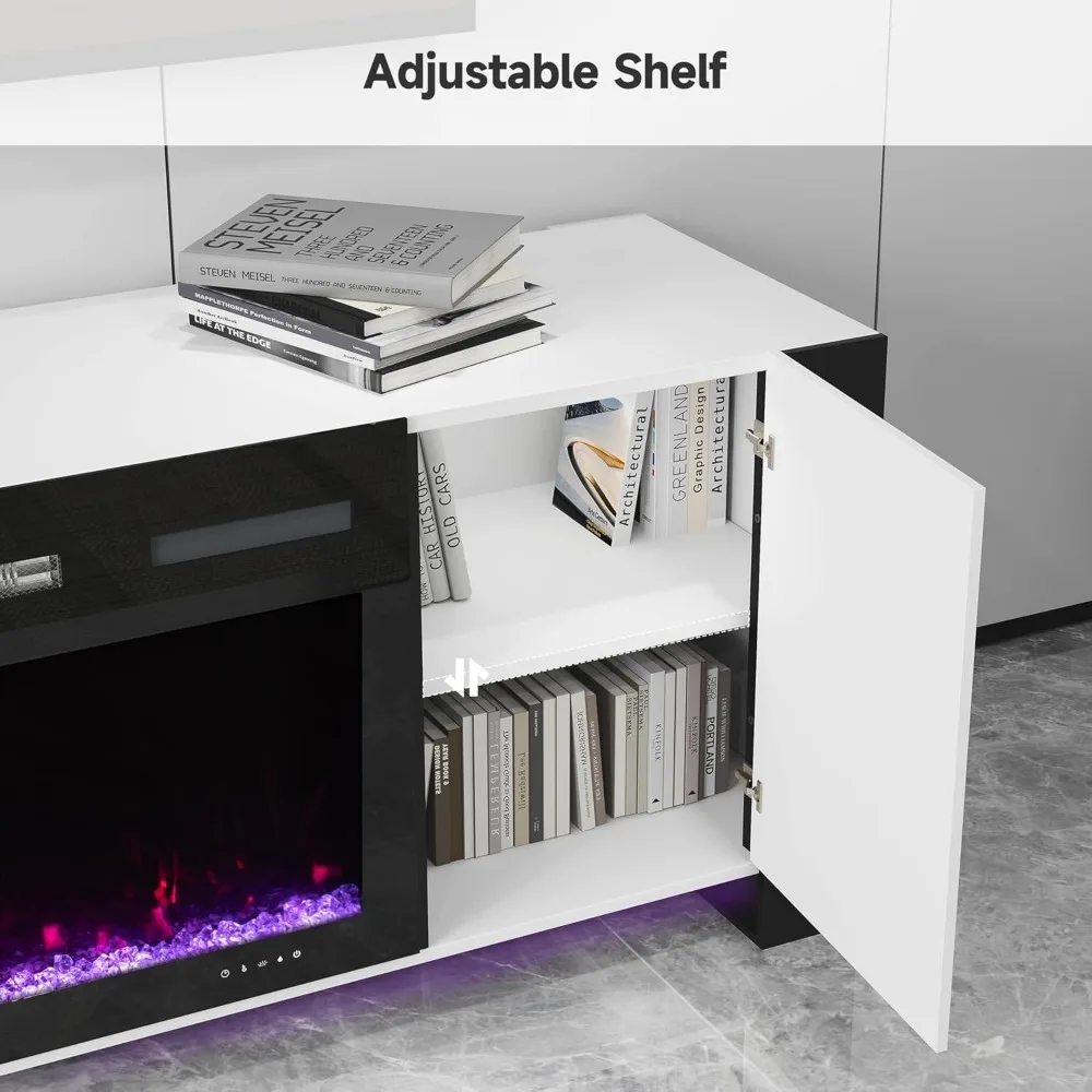 70" TV Stand for TVs Up To 80", Entertainment Center with 36" Electric Fireplace, Modern TV Console Table with Remote Control 6