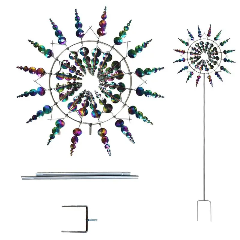 Unique And Magic Metal Windmill Kinetics Art Windcar 3D Wind Powered Kinetics Sculpture Creative 360-degree Rotating Windmill