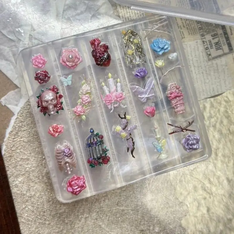 1PC 3D Creative Transparent Nail Art Mold Rose Candlestick Skull Butterfly Birdcage Carving Molds DIY Manicure Decoration Tools