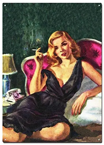 Girl Smoking Pulp Cover Metal Tin Signs, Vintage Pulp Cover Girls Poster, Decorative Signs Wall Art Home Decor - 8X12 Inch (20X new anime girl tapestry aesthetic japanese illustration art wall poster hanging tapestries blankets sofa table cover home decor