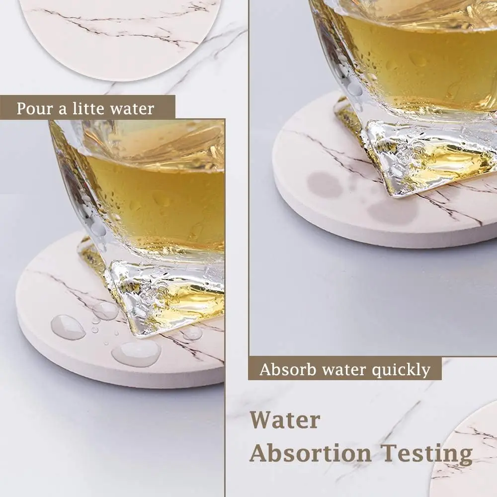 6 Pcs Ceramic Coasters Marble Style with Holder Absorbent Drink Coaster for Kinds of Cups Bar Kitchen Wooden Dining Table Decor