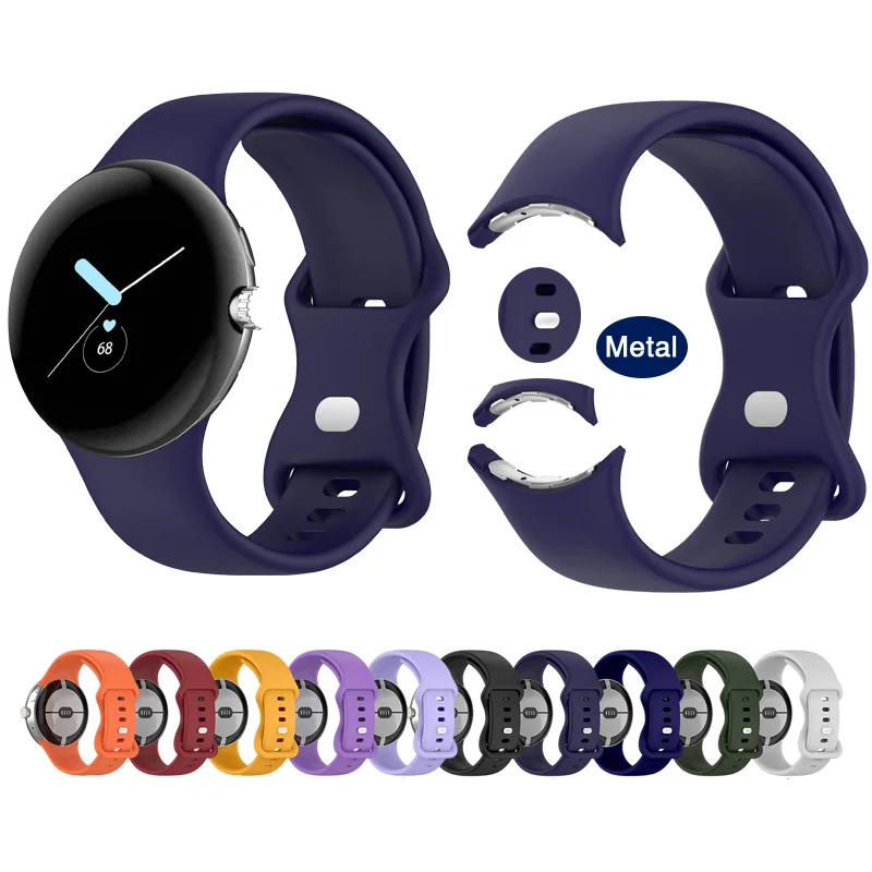 Women's Light Purple & Green Silicone Smart Watch Strap with Metal Button Closure - Gray Green and Yellow Design