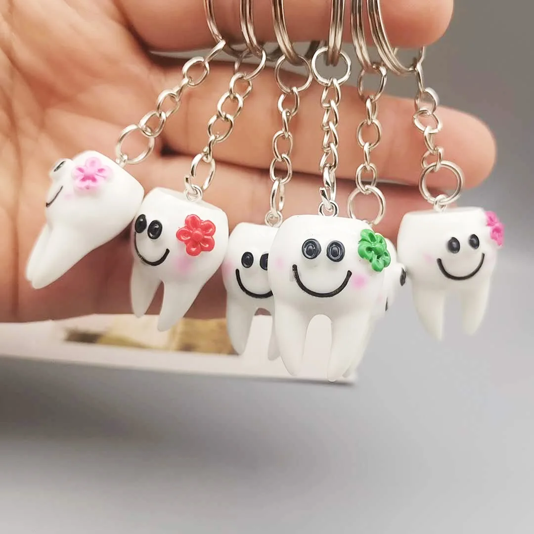 10pcs Cartoon Dental Simulation Teeth Keychain Key Ring Hang Tooth