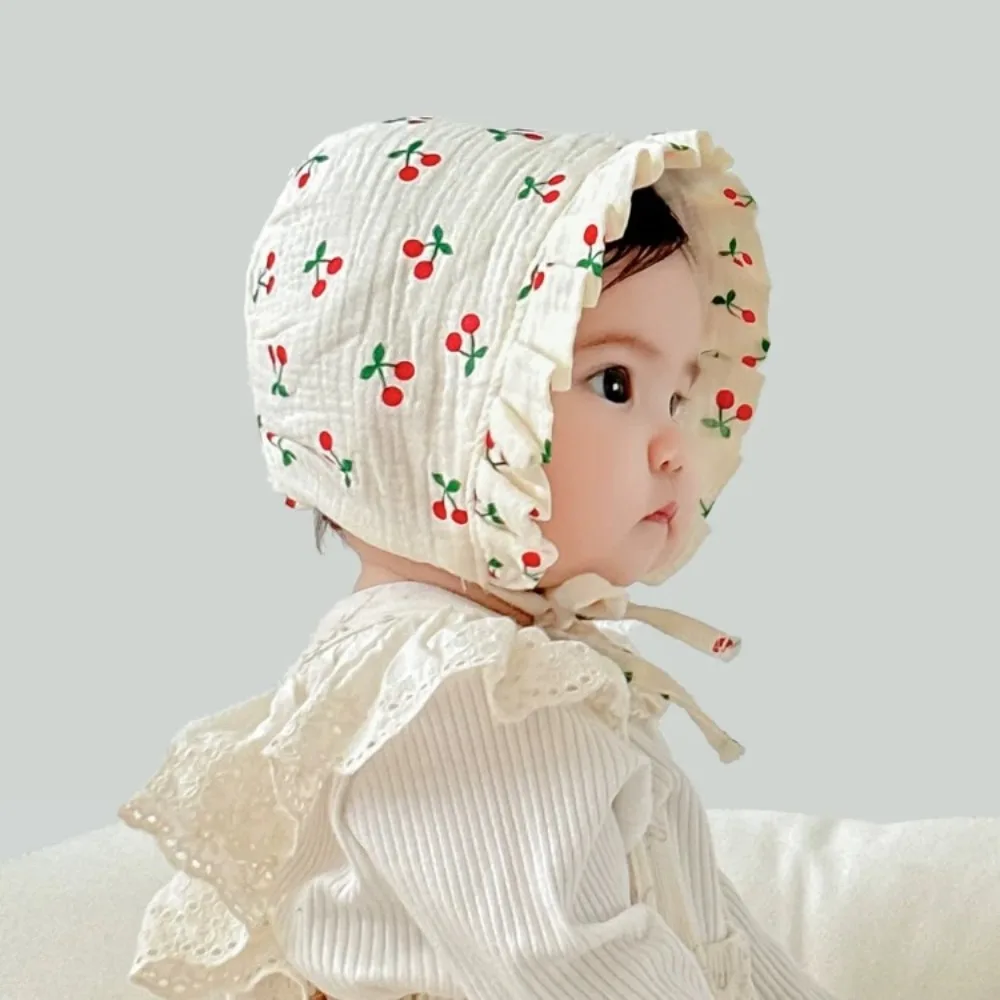 Cartoon Korean Baby Fetal Cap Soft Cotton Flower Cherry Print Newborn Sun Hat Princess New Infant Beanie Cap Daily