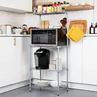 Mind Reader Microwave Rack with Storage, Bakers Rack, Utility Shelf, Kitchen, Metal, 21.25"L x 13.5"W x 50"H, Silver 2