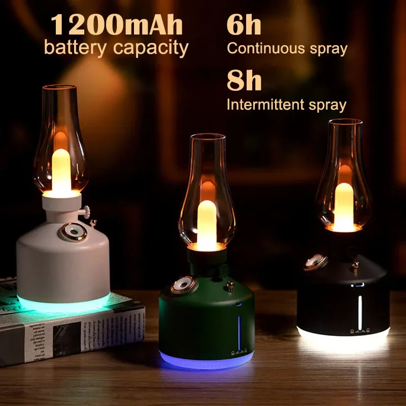 Desktop Retro Lamp Air Humidifier USB Rechargeable Wireless Aroma Diffuser Essential Oil Rechargeable 7Color Lights Cool Mist 3
