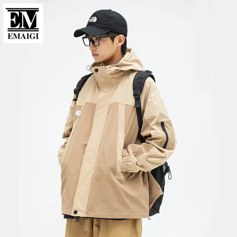 

Windbreaker Jacket Men Cityboy Japanese Fashion Outdoor Loose Casual Hooded Jacket Overcoat Male Streetwear Sport Coat Outerwear