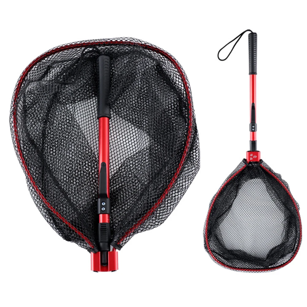 Foldable Fish Landing Net with Aluminum Handle 8MM Mesh Rubber Coated Fishing  Net Lightweight 30CM Depth for Fishing Accessories