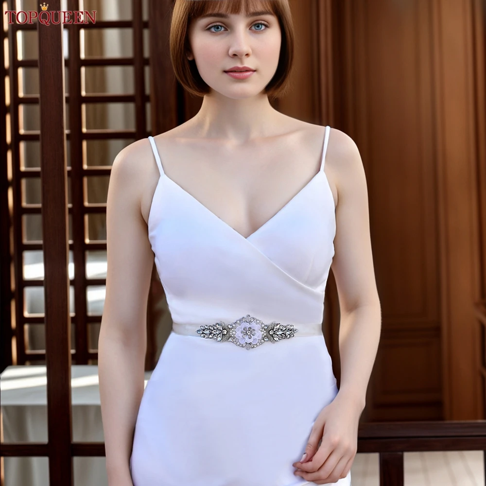 

TOPQUEEN Bridal Belt Sash Silver Rhinestone Flower Applique Bridesmaid Dresses Decoration Belt Wedding Accessories S480