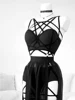 AltGoth Gothic Nightclub Sexy Skirt Set Women See Through Mesh Backless Crop Tops Emo Alt Punk High Waist Underpants Skirt 3pcs 2