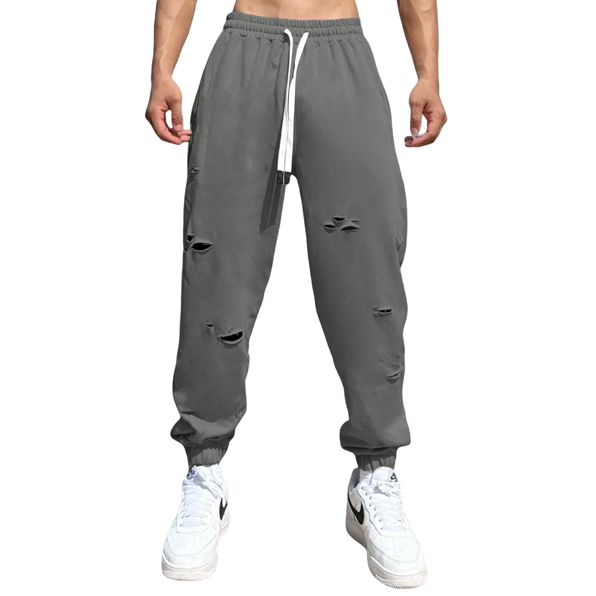 Men's Track Pants Slim Trousers Sport Tracksuit Men Fashion Drawstring Zip  Strips Pockets Long Pants Sports