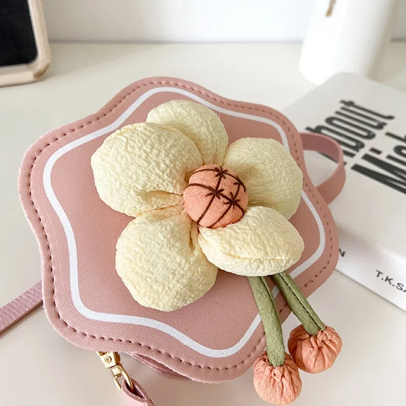 Spring Mini Crossbody Bag for Children Cute Flower Decor Baby Girls Shoulder Bags Kids Toddler Small Coin Purse Handbags Wallet