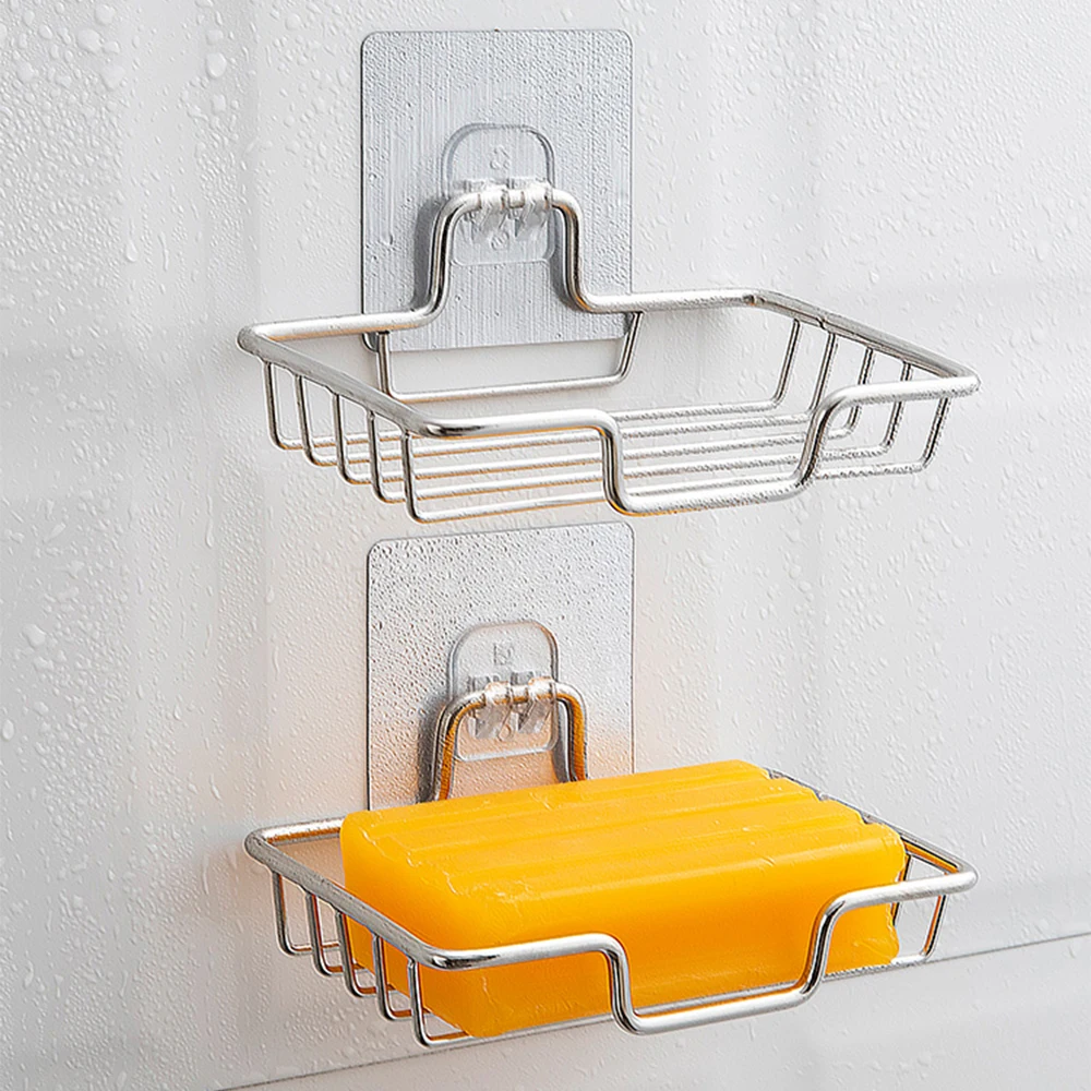 Soap Rack Wall Mounted Soap Holder Stainless Steel Sponge Dish Bathroom Accessories Dishes Self Adhesive