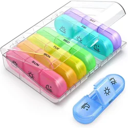 Portable Travel Pill Organizer with Large 7 - Day Compartments for Vitamins and Medications (Multicolor)