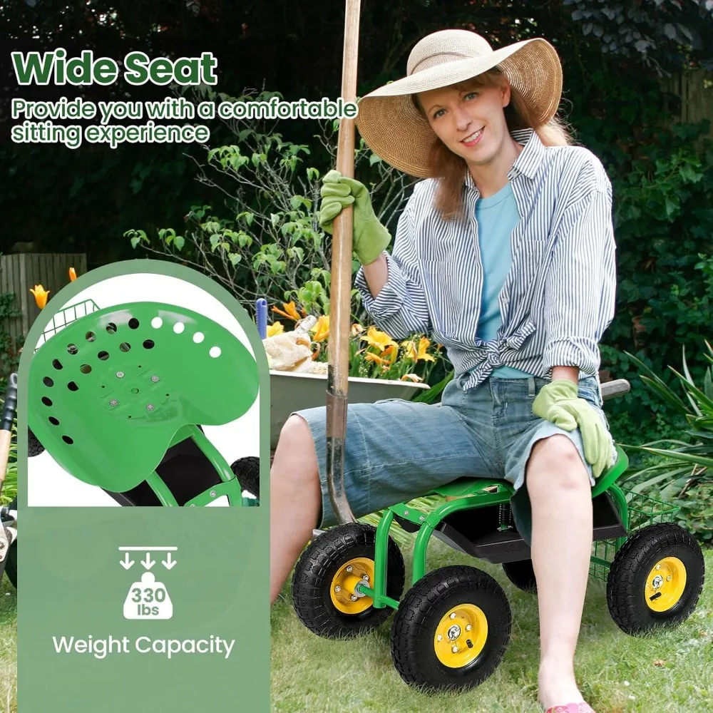 Rolling Garden Seat with Wheels & Storage 4