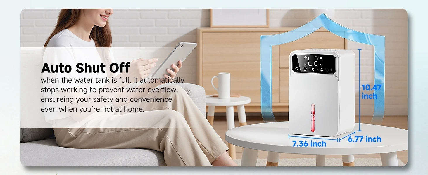 Description Picture 6 of itemDehumidifiers for Home Water Tank Dehumidifier for Bathroom Bedroom Basement with Auto Shut Off Timer 7 Colors LED Light