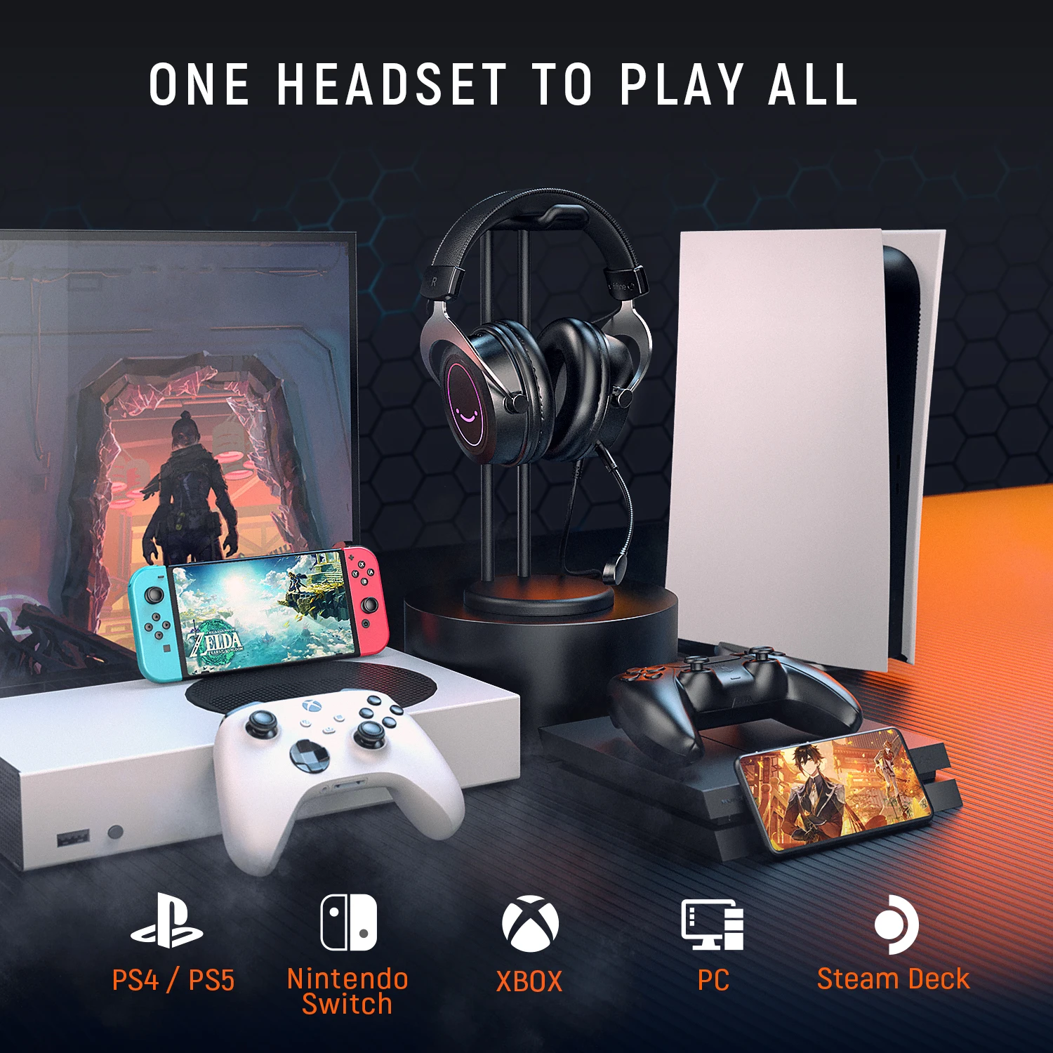 سماعة رأس RGB للألعاب من FIFINE ، سماعة رأس فوق ال...