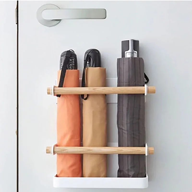 Wrought Iron Umbrella Storage Rack Multifunctional Frosting Process Magnet Umbrella Shelf Behind Door Entrance
