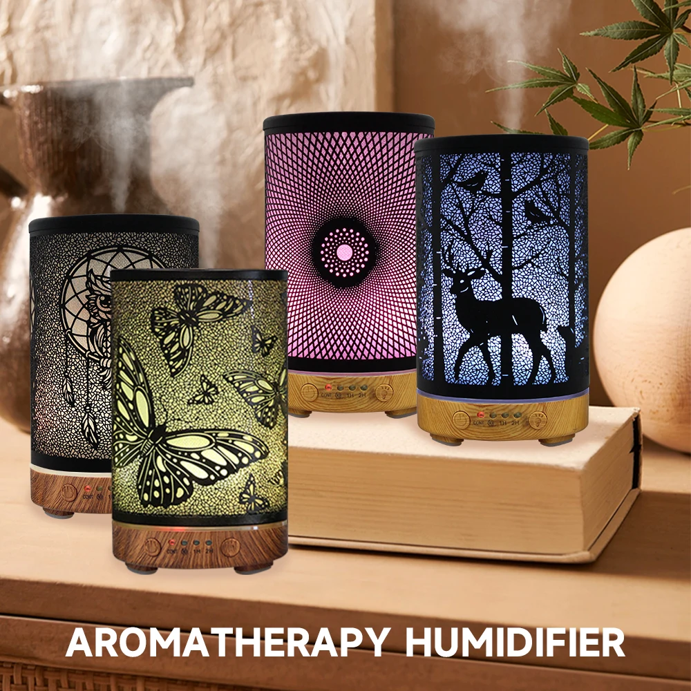 Iron Art Essential Oil Diffuser 100ml Timing Function Ultrasonic Air Humidifier Aroma Diffuser Home Appliance with LED Lights 1