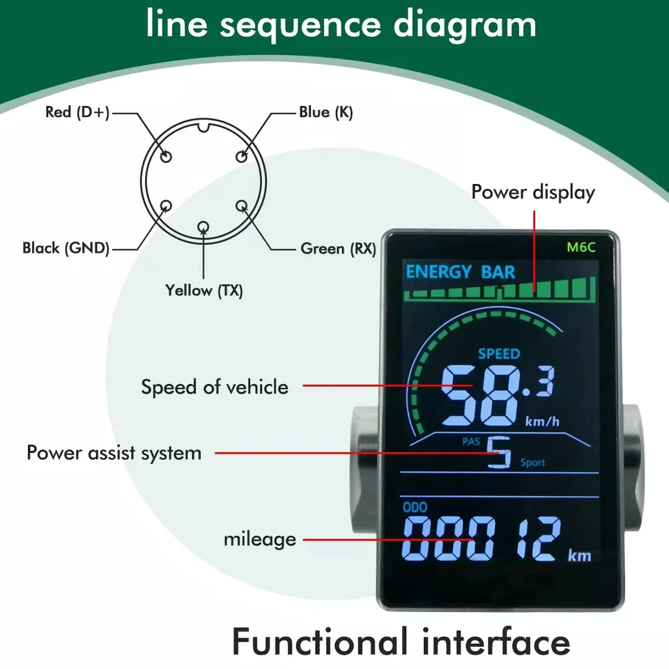 BuyWeek Elektrische fiets-display, waterdicht M6C-lcd-display