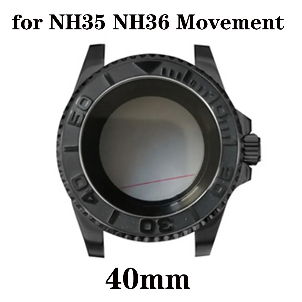 

Ceramic Bezel Transparent Bottom Stainless Steel Black Watch Case 40mm for NH35 NH36 Movement Flat Mirror Sapphire Glass Case