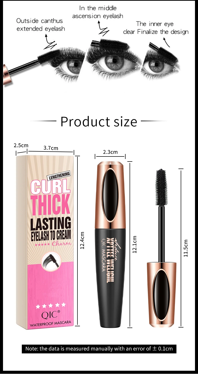 4D Mascara Lengthening Waterproof Eyelashes Eye Mascara Black Volume With Silk Fibers Brush Eyelash Makeup Tool Cosmetics