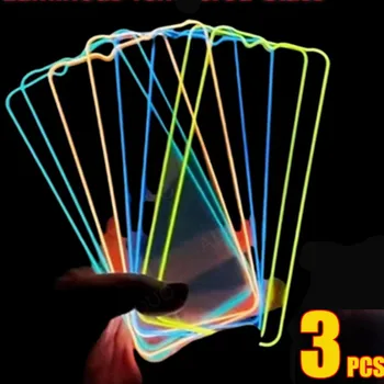 3PCS Luce notturna Protezione schermo luminosa Telefono usato per IPhone 12 11 13 14 15 16 17 Pro Max Plus Mini Custodia Pellicola in vetro temperato