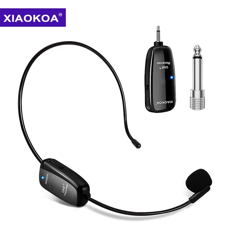 

UHF Wireless Microphone Headset Headset and Handheld 2in1 50M Range Rechargeable for Voice Amplifier Teach Wireless Mic XIAOKOA