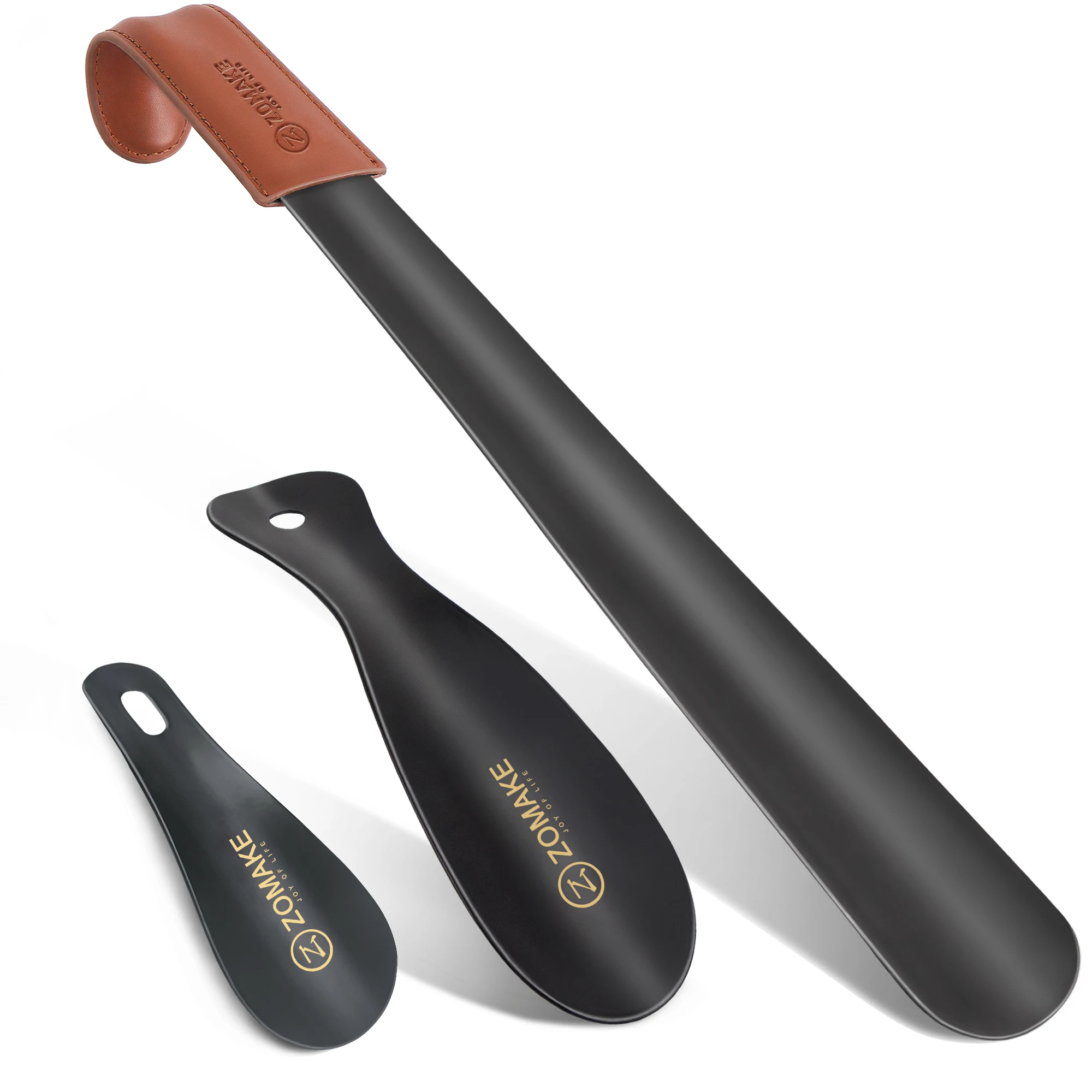 FootFitter Calzador De Acero Inoxidable De Alta Calidad, Extra Grueso, El Mejor Calzador Resistente Con Mango De Cuero Genuino (cuerno De Zapato De 16 Pulgadas
